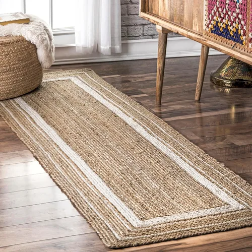 nuLOOM Rikki - Alfombra costera trenzada de yute, 2 pies 6 pulgadas x 10 pies, color blanco hueso Rikki Blanquecino