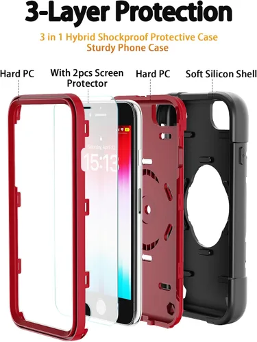 Miniatura 3 de KCJ Funda para iPhone SE 2022/2020, iPhone 8/7/6/6S, con [2×Protectores de Pantalla][Soporte de Anillo] Silicona Suave+PC Duro Protección Completa