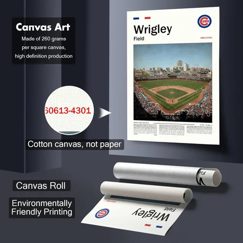 Miniatura 2 de Cartel de póster del estadio WrigleyField (17 x 11 pulgadas en lienzo) Arte de pared de béisbol de la bahía de Chicago - Cartel deportivo retro