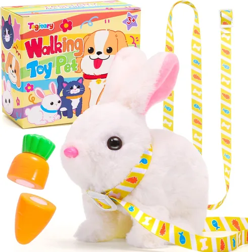 Tagitary Juguetes de peluche electrónicos con sonidos, orejas que se mueven, boca y nariz que se contraen, juguete interactivo de conejo para niños