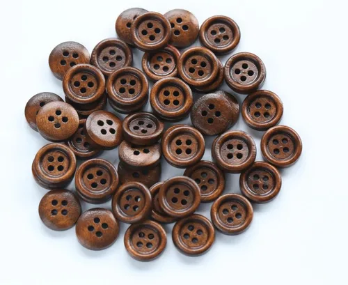 Miniatura 5 de 200 botones de madera de color marrón de 1/2 pulgada (0.492 in) para manualidades, proyecto de costura de botón de madera