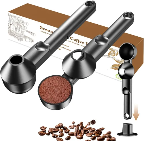Miniatura 17 de Cuchara de café con embudo para café molido, proteína en polvo y té, para recarga reutilizable de taza K, 2 cucharadas sin desorden, diseño de Negro