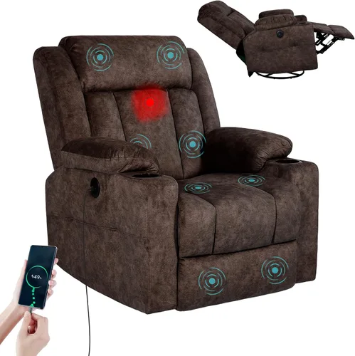 Miniatura 14 de LEVELEVE Silla reclinable mecedora, silla reclinable de masaje con masaje por vibración y calor, sillas reclinables giratorias de 360°, sala