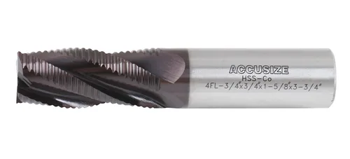 Miniatura 6 de Accusize Industrial Tools Fresa de Extremo de Desbaste M42 8% Cobalto TiAlN Diente Estándar, 3/4'' por 3/4'' por 1-5/8'' Longitud Flt, 1102-0034
