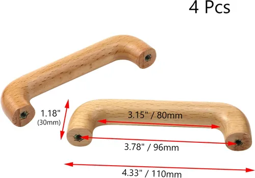 Miniatura 2 de 4 tiradores de madera con revestimiento transparente de madera en forma de puente para armarios de cocina, muebles, aparador, armario, cajón, pomos