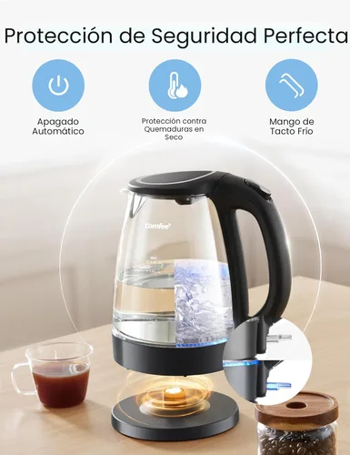 Miniatura 5 de COMFEE' Hervidor eléctrico, hervidor de agua caliente de 1.7L, hervido rápido de 1500W, hervidor de té eléctrico de vidrio con indicador LED