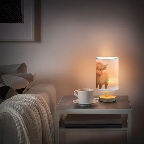 Miniatura 6 de Bedside Table Lamp Cute Highland Cow Animal Nightstand Lamp with Wood Desk Lamps for Bedroom Living Room Nursery Office Home Decor