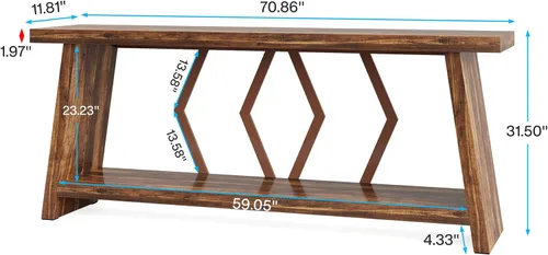 Miniatura 2 de Tribesigns Mesa consola de granja de 70.86 pulgadas, mesa de entrada de sofá largo industrial estrecha con almacenamiento, sofá de madera de 2 Marrón