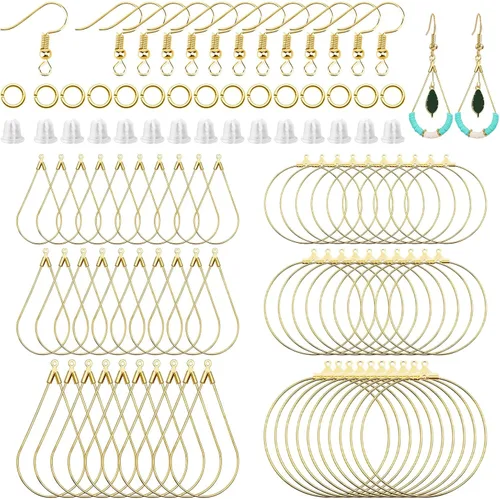 Juego de 360 aros de cuentas para hacer joyas, con aros redondos de lágrima, anillos de salto abiertos, ganchos y respaldos para aretes, suministros