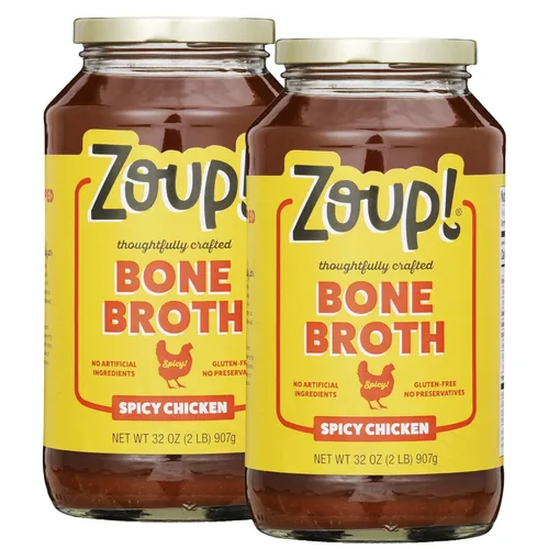 Caldo de hueso de pollo picante de Zoup! Keto, sin OMG, caldo de hueso de pollo picante transparente apto para paleo, ideal para caldo, caldo, base