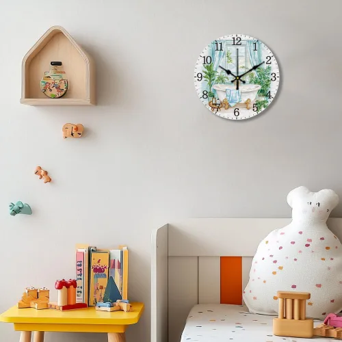 Miniatura 7 de CHGCRAFT Reloj de pared con escena de baño, reloj sin tictac, 12 pulgadas, redondo, decorativo, reloj de pared impreso para decoración de oficina