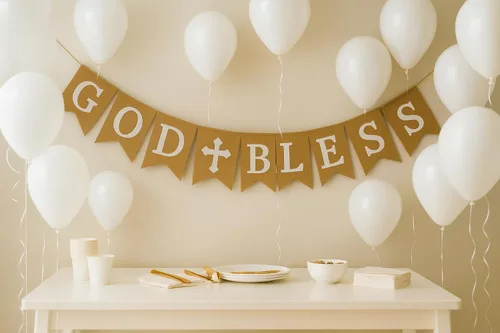 Cartel de arpillera "God Bless" – Decoración cristiana rústica para baby shower, bautismo, bautismo y primera comunión (impresión blanca)