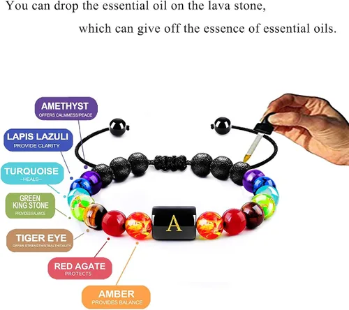 Miniatura 5 de Pulsera con inicial regalo para aliviar el estrés para mujeres y niñas pulsera de yoga y chakras pulsera de cristal curativa pulsera de aceite