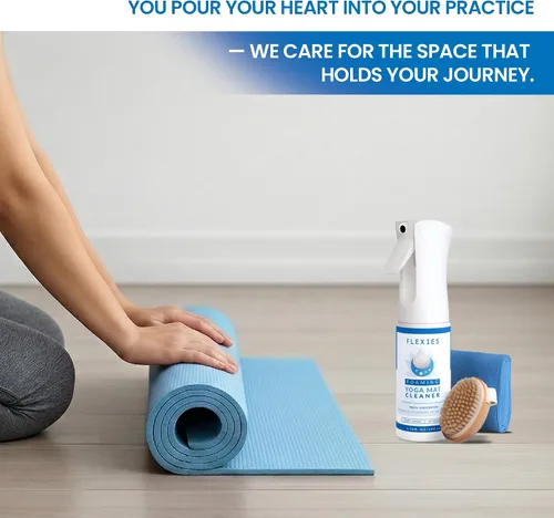 Miniatura 6 de Flexies Kit de limpieza de esterilla de yoga – Spray de esterilla de yoga a base de espuma con cepillo suave y paño de microfibra Esenciales