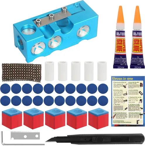 Miniatura 7 de Vefungyan Kit de reemplazo de puntas de taco de billar: Herramienta de reparación de puntas de taco de billar 11 en 1 con 20 puntas de taco