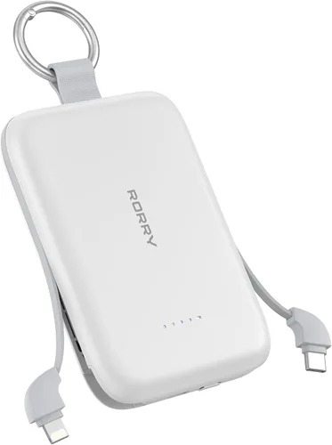 Miniatura 17 de RORRY Cargador portátil, batería externa de 5000mAh con cables incorporados, paquete de batería de llavero de viaje para iPhone 17/16/15/14/13/12