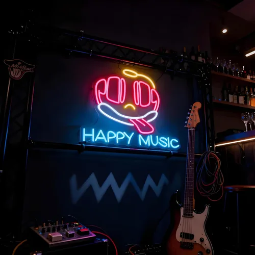 Miniatura 3 de Letrero de neón con texto en inglés «Happy Music» para decoración de pared, letras iluminadas para negocios, letreros de fiesta de cumpleaños