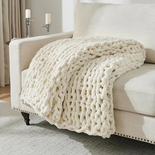 Miniatura 6 de YAAPSU Manta de punto grueso para sofá, 51 x 63 pulgadas, 100 % tejida a mano con hilo de felpilla acogedor jumbo, manta de ganchillo suave con nudo