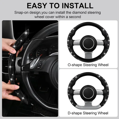 Miniatura 4 de CAR PASS 2 piezas de funda de volante con diamantes brillantes segmentada con cristales de imitación de diamantes, protector de volante