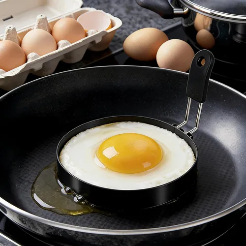 Miniatura 6 de Anillos de huevo para freír huevos, 3.5 pulgadas de acero inoxidable, para panqueques ingleses, magdalenas, con mango de silicona