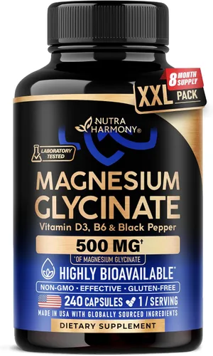 Miniatura 12 de Glicinato de magnesio 500 mg – Suplemento quelatado – Forma de alta absorción de magnesio – Apoyo para el sueño, la salud muscular y cardíaca