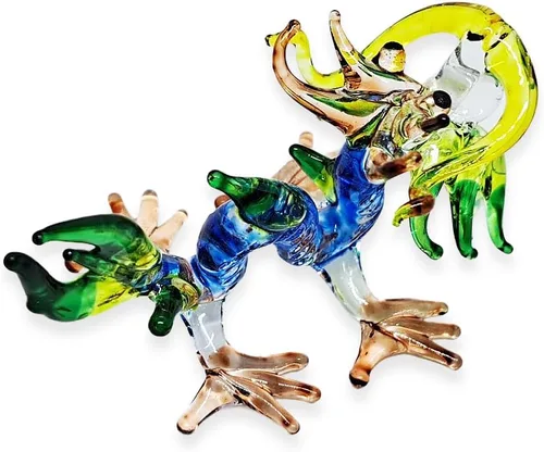 Miniatura 9 de Figura de cristal de dragón asiático chino azul verde oscuro de 2 pulgadas, estatua soplada a mano, decoración de mesa, única coleccionable
