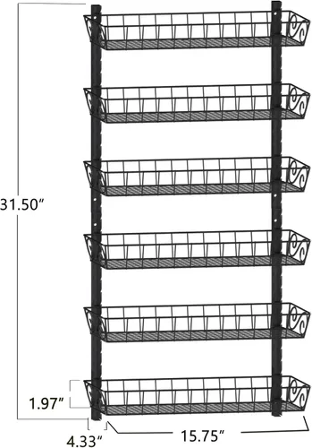 Miniatura 6 de SWOMMOLY Estante de especias ajustable para montaje en pared, organizador de 6 niveles de doble uso (multiuso), color negro