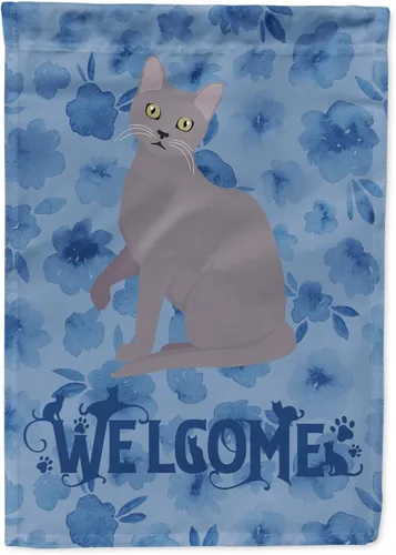 Miniatura 52 de Caroline's Treasures CK5047CHF Ojos Azules - Bandera de bienvenida con diseño de gato para casa de porche, grande, para colgar en la pared