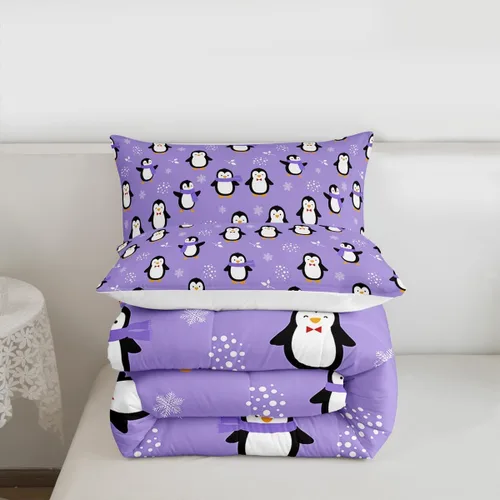 Miniatura 7 de Juego de edredón de pingüino, tamaño matrimonial, edredón de plumón de pingüino kawaii, juego de ropa de cama de animales antárticos para niños