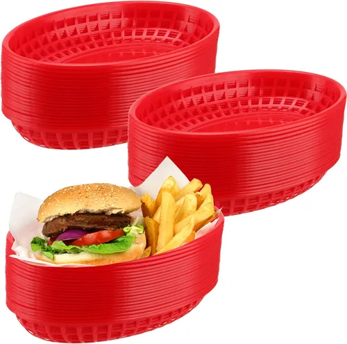 Miniatura 8 de Paquete de 40 cestas de plástico negro de 8.9 x 5.7 x 1.6 pulgadas, cestas para servir restaurantes, bandeja ovalada de comida rápida para picnic