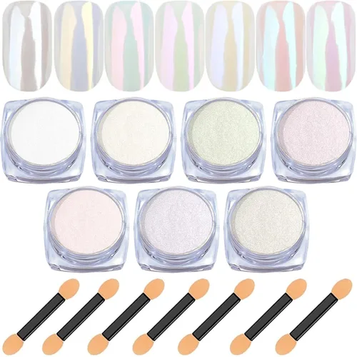 Miniatura 20 de Polvo de uñas cromado y perla, efecto de hadas, polvo de uñas rosa cromado, blanco, perlado aurora, sirena, iridiscente, cromo, polvo, espejo Polvo