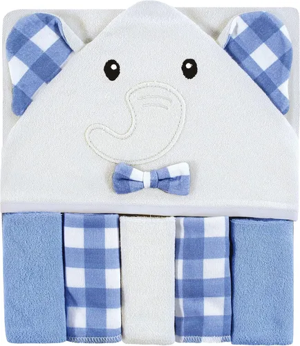 Miniatura 5 de Hudson Baby Toalla unisex con capucha para bebé y cinco toallas pequeñas, diseño de elefante gris con puntos azules, talla única