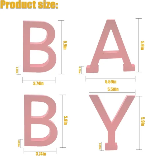 Miniatura 2 de Decoraciones de mesa de baby shower, 4 piezas separadas de madera para bebé, bloques de letras de madera, centros de mesa rosados, para decoración
