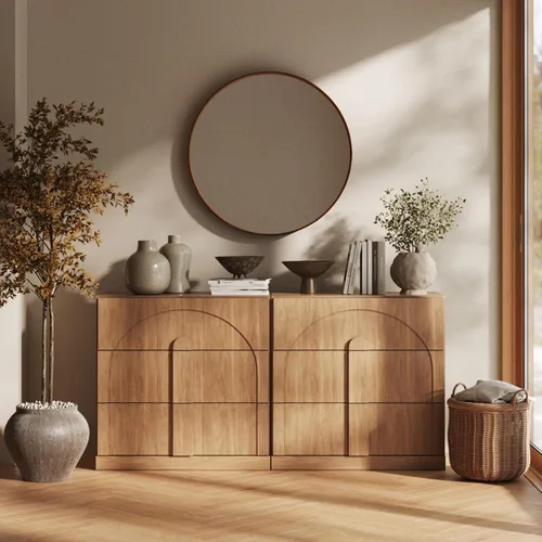 Miniatura 16 de BELLEZE Aparador Modular Acanalado Buffet con Almacenamiento, Mesa Consola Moderna de Mediados de Siglo con Puertas Arqueadas Simétricas, Elegante