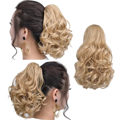 Miniatura 38 de SYXLCYGG Auburn Clip Cola de caballo Clip Cola de caballo Extensión de cola de caballo ondulado 10 pulgadas 3.5 oz pelo sintético falso pieza