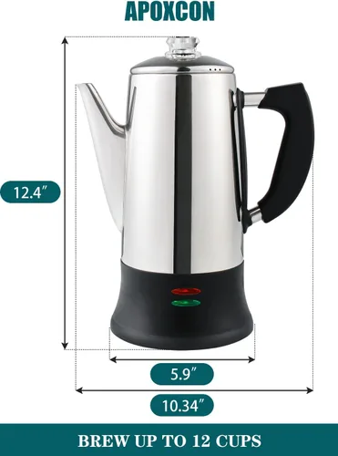 Miniatura 8 de APOXCON Cafetera eléctrica de acero inoxidable con dos pomos de progreso de cerveza transparentes resistentes al calor, aspecto clásico, mantiene