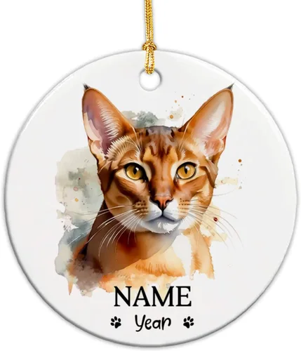 Adornos de Navidad abisinios 2026, adorno de cerámica con nombre personalizado de gato, regalo de gato abisinio para hombres y mujeres, amantes de