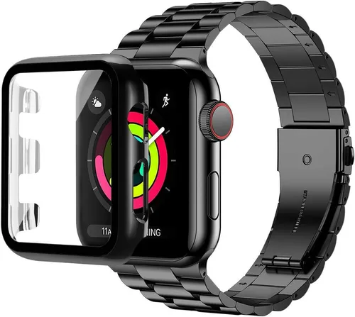 Miniatura 12 de baozai Compatible con Apple Watch Band de 1.496 pulgadas con funda, correa para iWatch de acero inoxidable con funda protectora de pantalla