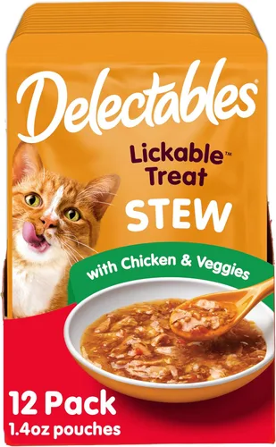 Miniatura 16 de Delectables Lickable Treat Stew Wet Cat Treats - Paquete variado de golosinas para gatos, hidratante, sin granos, sin rellenos, sin subproductos