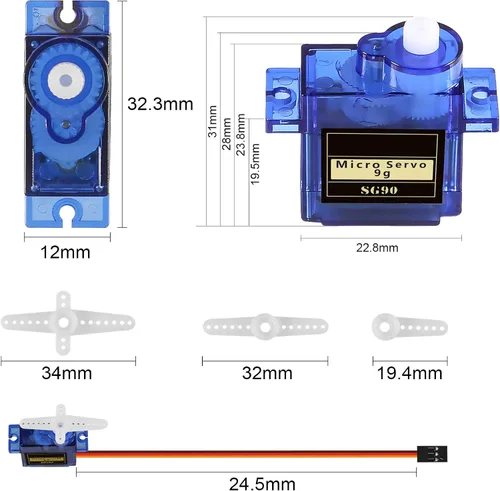 Miniatura 2 de DIANN 6pcs SG90 9G Micro Servo Motor Kit para RC Robot Brazo Caminar Helicóptero Avión Coche Barco Control con Cable M-F