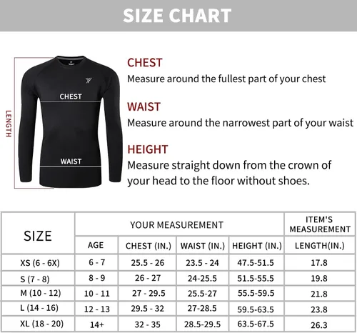 Miniatura 5 de Youper Camiseta de compresión térmica para niños y niñas, manga larga, forro polar, camiseta interior de fútbol, béisbol, fútbol