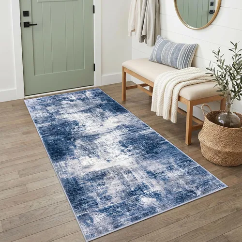 Miniatura 204 de IOHOUZE Alfombra pequeña abstracta de 2 x 3 pies, alfombra de entrada lavable para entrada interior, alfombras con respaldo de goma, alfombra gris