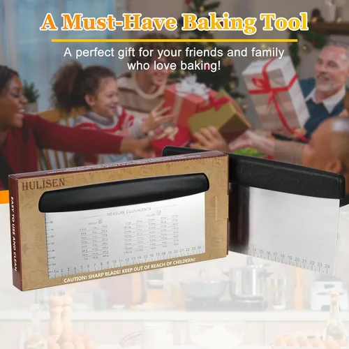 Miniatura 8 de HULISEN Raspador de banco grande para hornear, rascador de masa de 10 pulgadas con escala de medición, raspador de pasteles de acero inoxidable