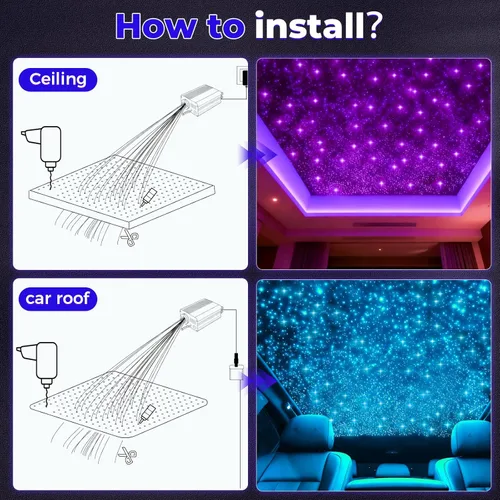 Miniatura 6 de Kit de luces de estrella para techo GEARPASS, kit de luces de estrella para techo, 600 piezas de 0.03 pulgadas 9.8 pies de fibra óptica para techo