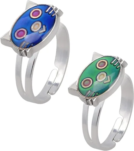 Miniatura 10 de 2 anillos ovalados para el estado de ánimo, estilo retro, ajustable, para amantes y amigos, talla única