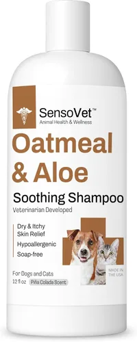 Champú de avena y aloe para perros y gatos, fórmula hidratante para piel seca con picazón, erupciones y alergias, hipoalergénico para pieles