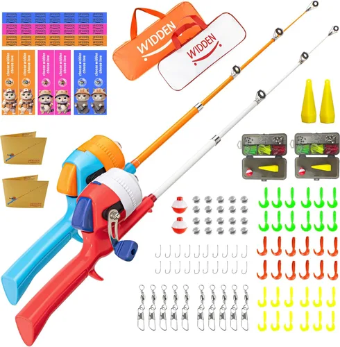 Miniatura 28 de Caña de pescar para niños, caña de pescar telescópica, caña de pescar plegable para niños y carrete con caja de aparejos, línea de pesca, flotador