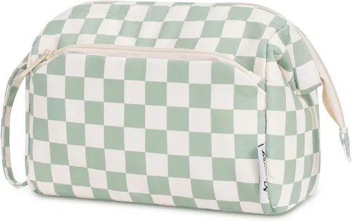 Miniatura 14 de Narwey - Bolsa grande de maquillaje con cremallera de apertura completa, organizador de cosméticos de viaje para mujeres y niñas, Azul grisáceo.