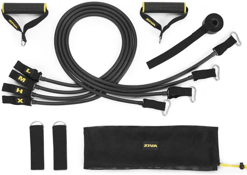 ZIVA Juego de bandas de resistencia de rendimiento – Múltiples bandas de ejercicio TPR (10, 20, 26, 40 lb) para entrenamiento de resistencia con