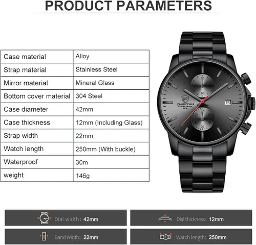 Miniatura 4 de Golden Hour Fashion Business Relojes para hombre con cronógrafo, a prueba de agua, de acero inoxidable, reloj de cuarzo con fecha automática